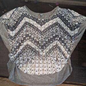 Gray Lace Overlay Short Sleeve Top